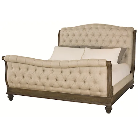 Queen Sleigh Bed with Linen Tufted Headboard and Footboard